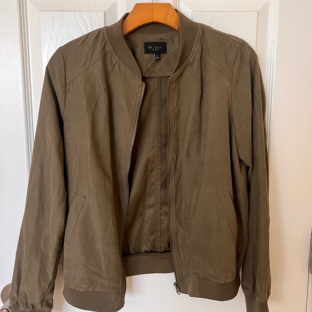 Olive green suede bomber jacket